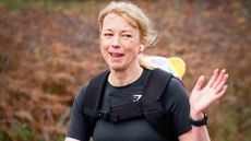 Sara Cox runs through Hamsterley, County Durham, during Day 3 of her Great Northern Marathon Challenge in aid of Children in Need