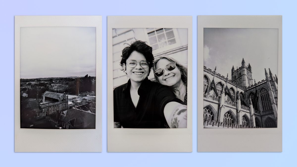 A compilation of photos taken with a matcha green Fujifilm Instax mini LiPlay 2-in-1 camera