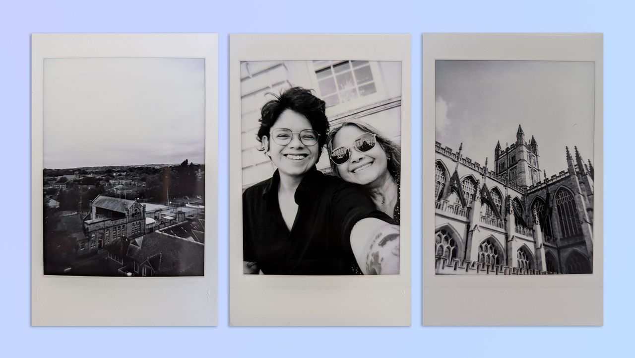 A compilation of photos taken with a matcha green Fujifilm Instax mini LiPlay 2-in-1 camera