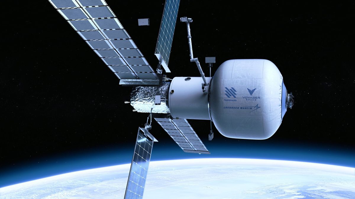 An artist&#039;s illustration of the Starlab private space station, a joint project of the companies Nanoracks, Lockheed Martin and Voyager Space. Starlab will be operational by 2027, if all goes according to plan.