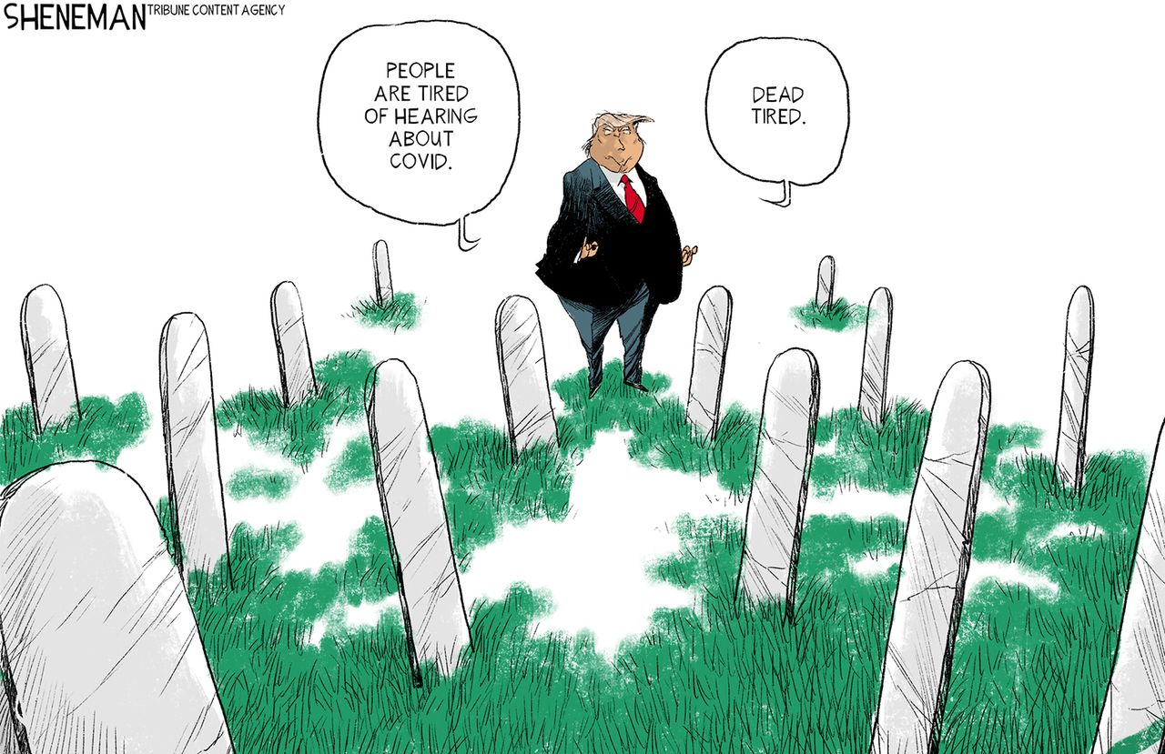 Political Cartoon U.S. Trump COVID deaths