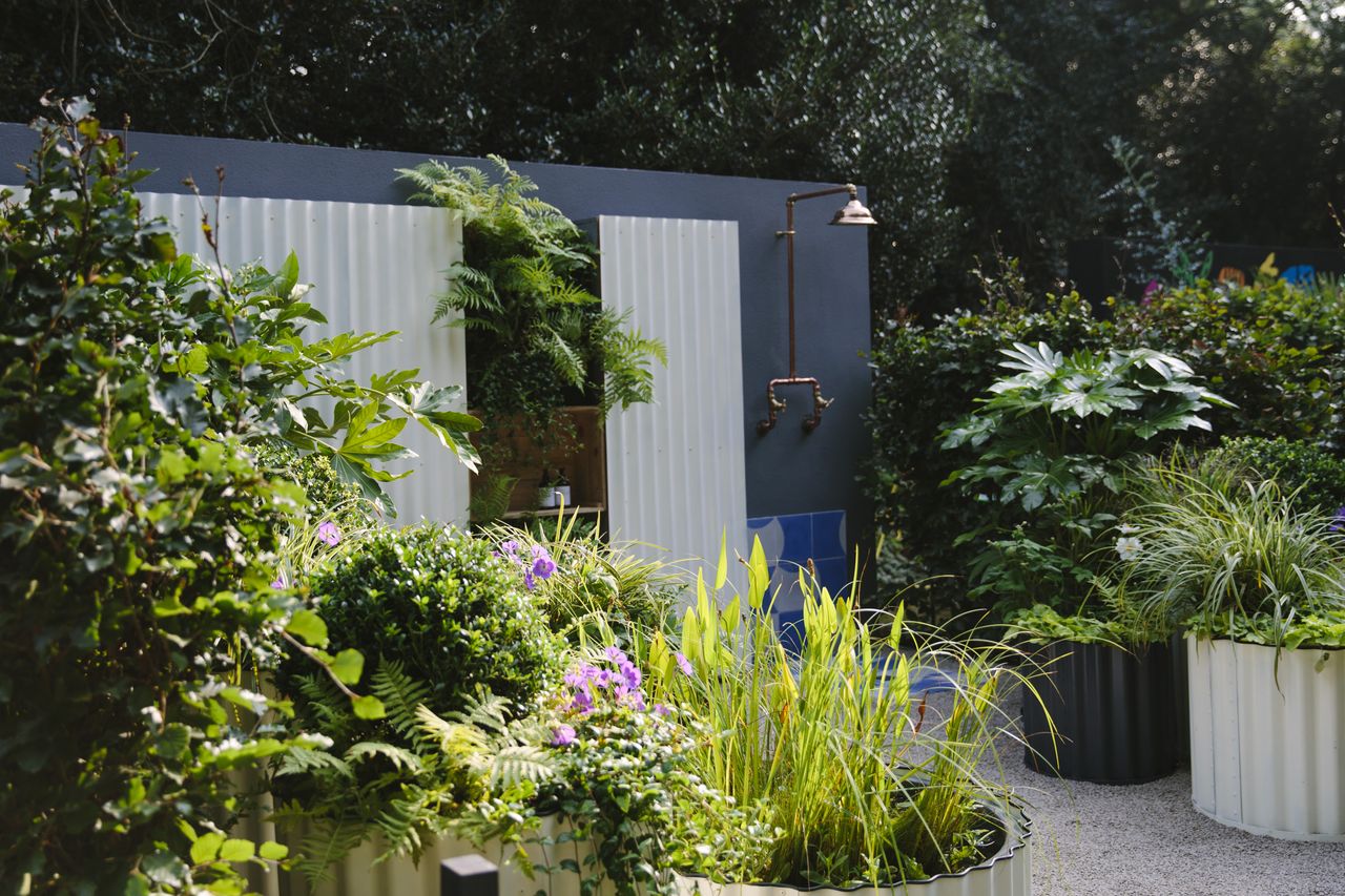 spa garden with outdoor shower