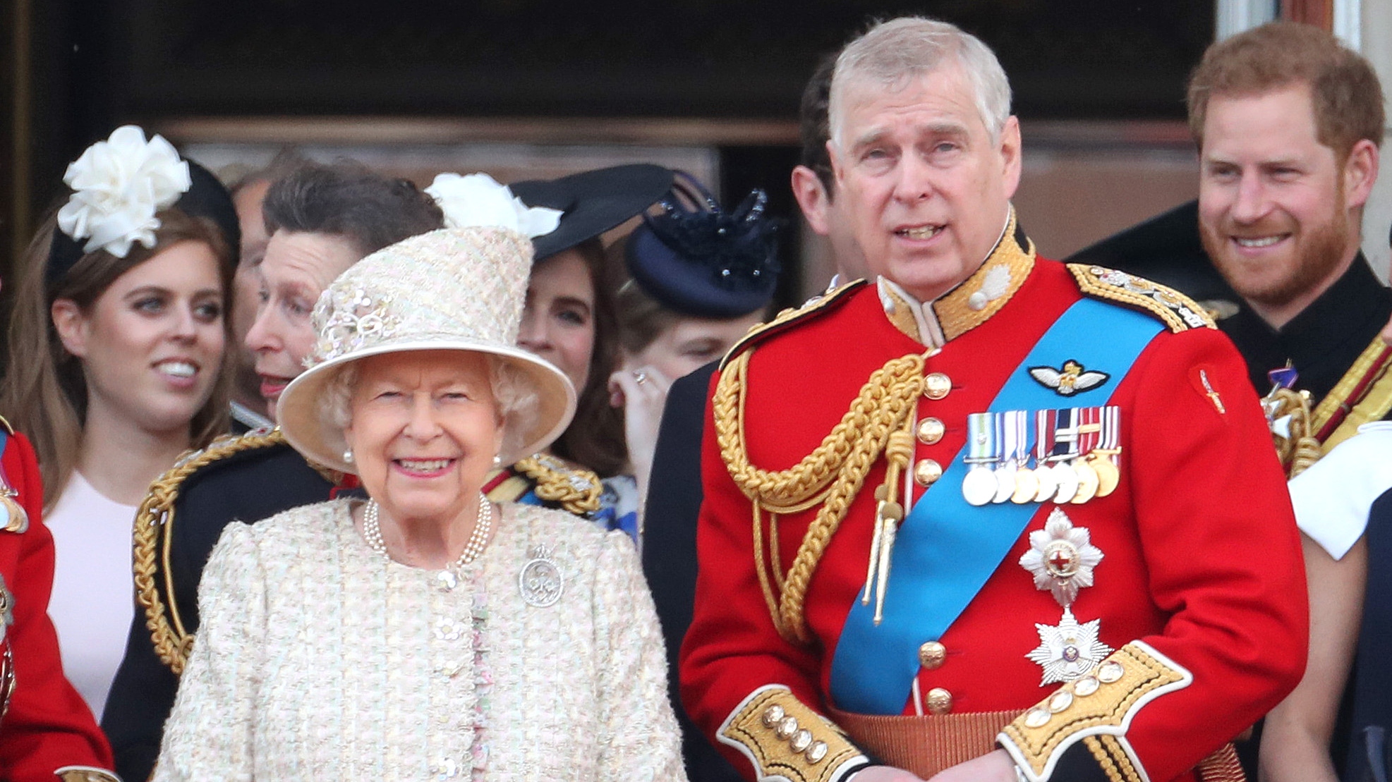 Queen Elizabeth stands next to Andrew on the balcony at Trooping the Colour 2019