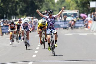 Roxsolt Attaquer's Valentina Scandolara realises that she's won the overall title after taking fourth place on day 3 of the 2019 Bay Crits