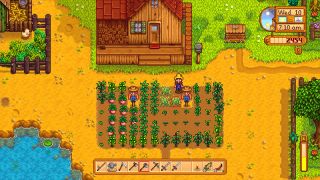 Planting crops in Stardew Valley on the Nintendo Switch.