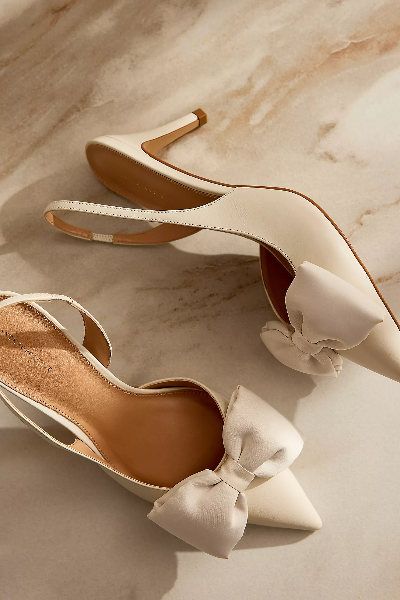 By Anthropologie Satin Bow Slingback Heels