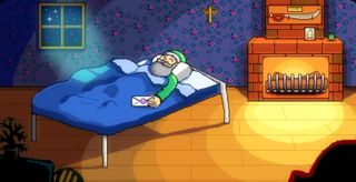 Stardew Valley mod - Grandpa lying in bed, wetting himself.