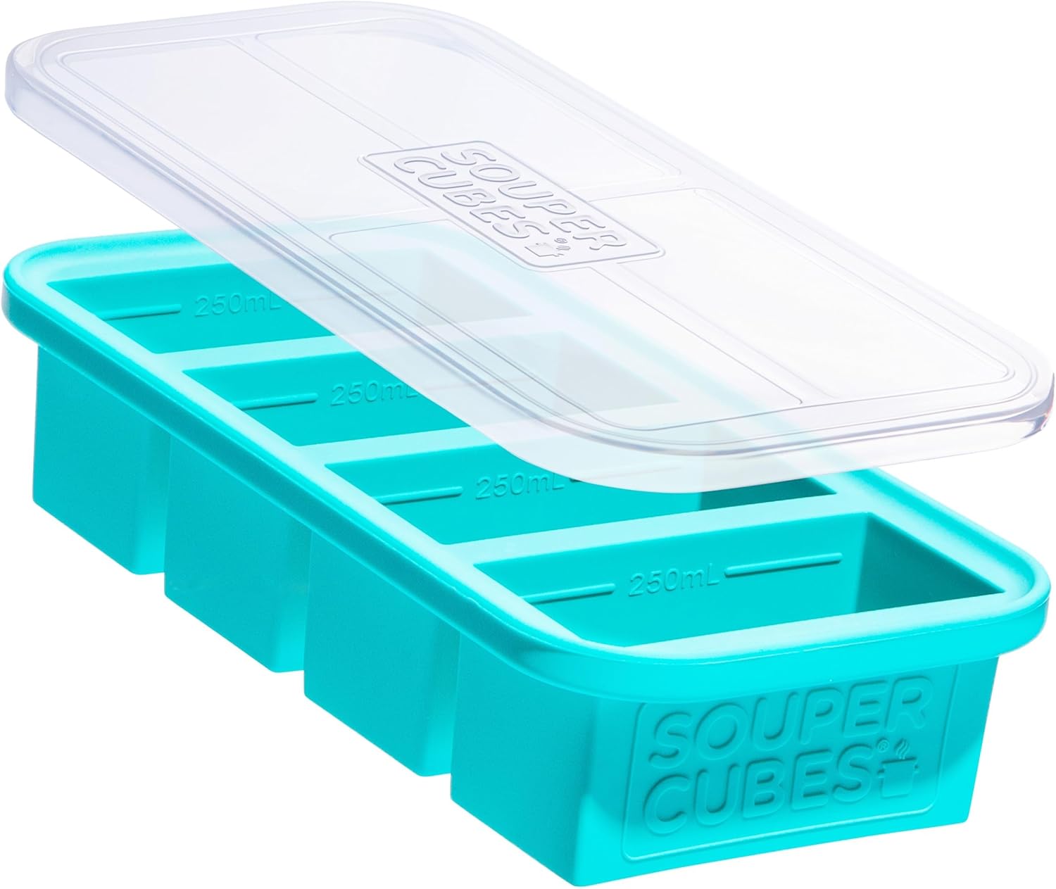 Souper Cubes 1 Cup Silicone Freezer Tray With Lid - Easy Meal Prep Container and Kitchen Storage Solution - Silicone Molds for Soup and Food Storage - Aqua - 1-Pack