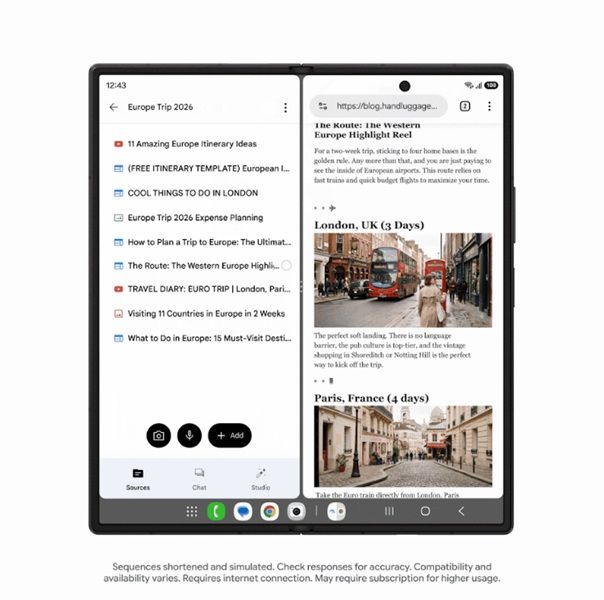 Gemini Notebook on the Galaxy Z Fold 8 is true to its multitasking nature, letting users easily drag and drop content into the AI digital notebook.