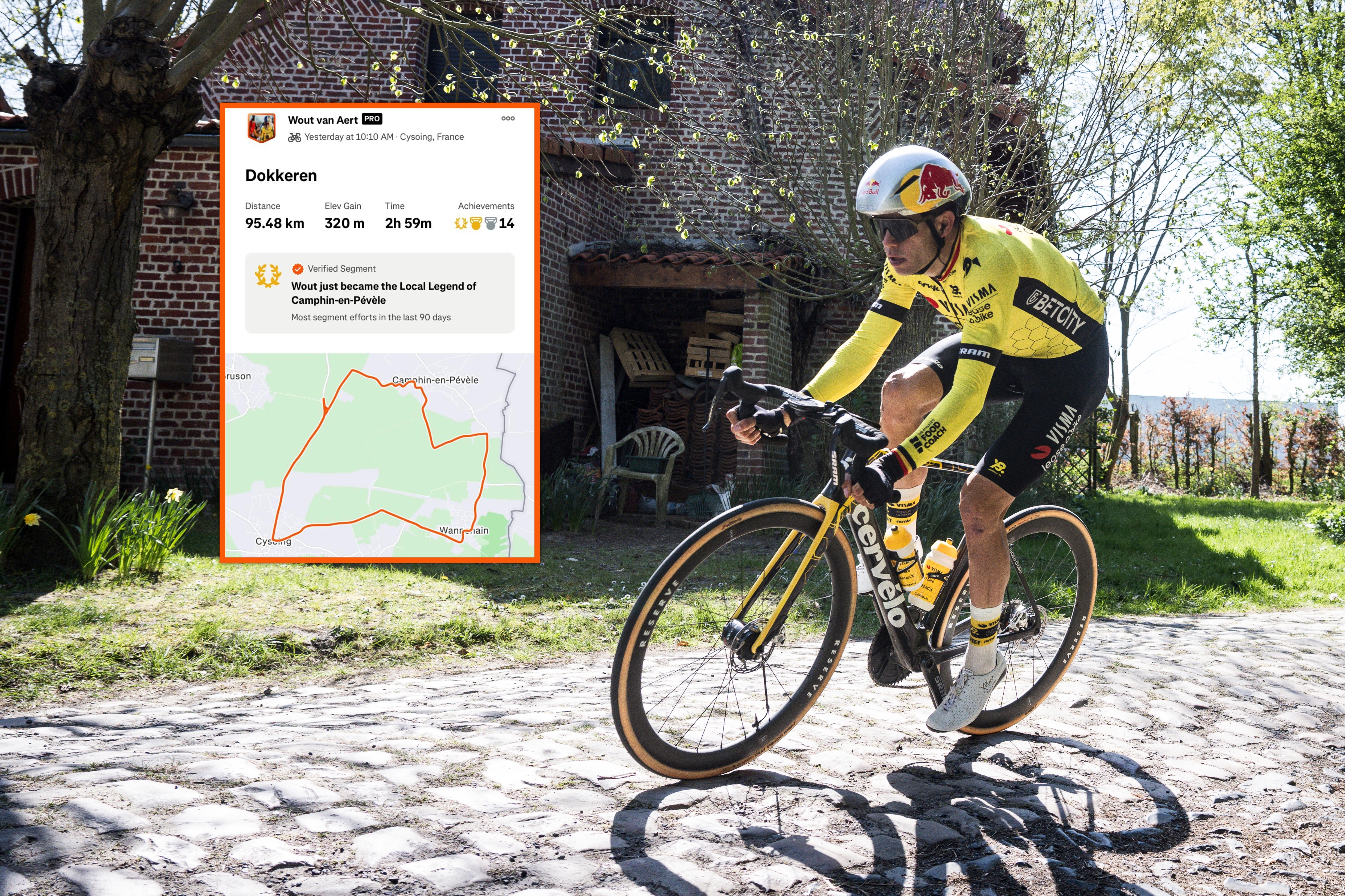 Wout van Aert riding a sector of Paris-Roubaix