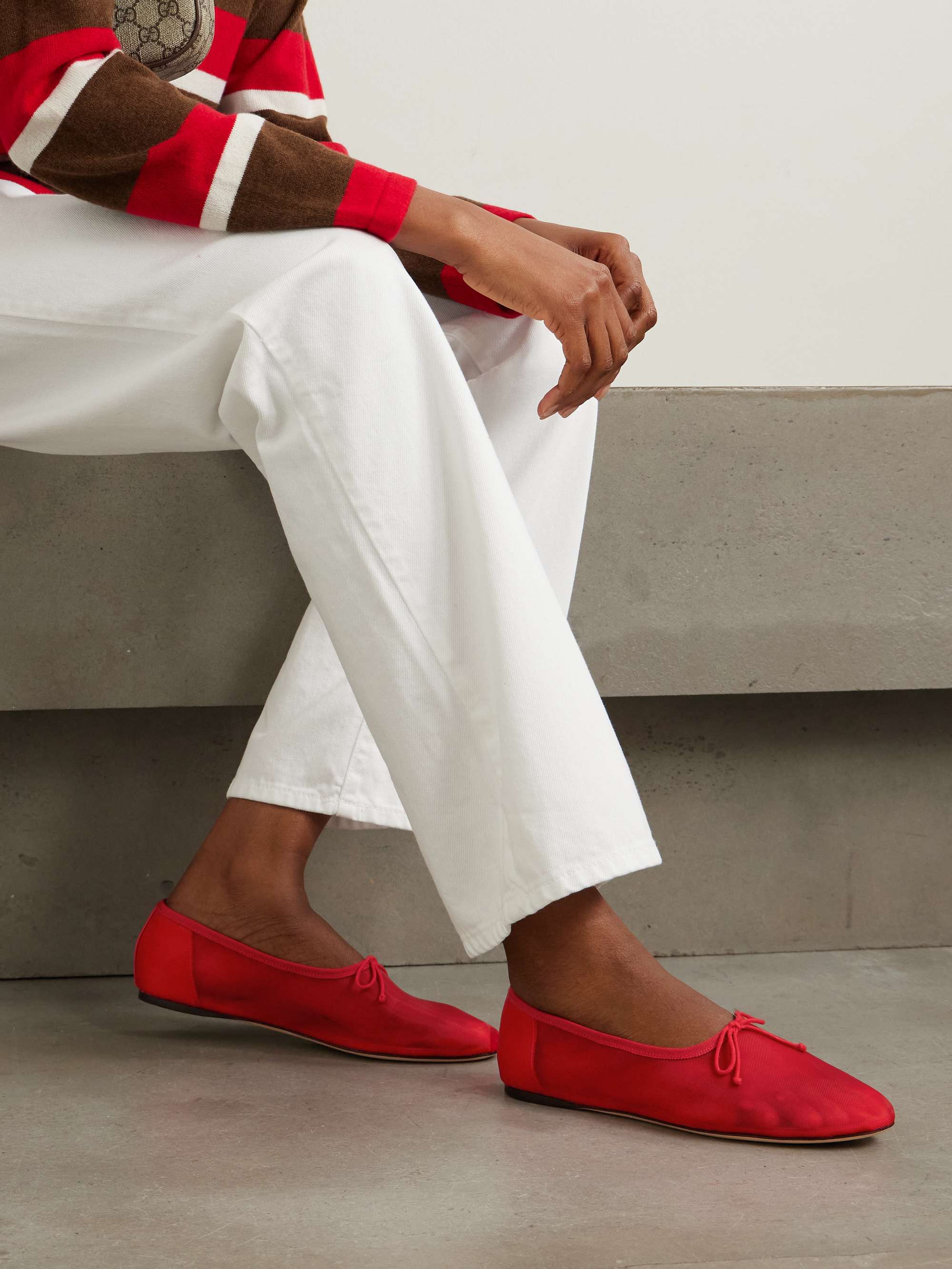 Landon Soft Bow-Detailed Mesh Ballet Flats