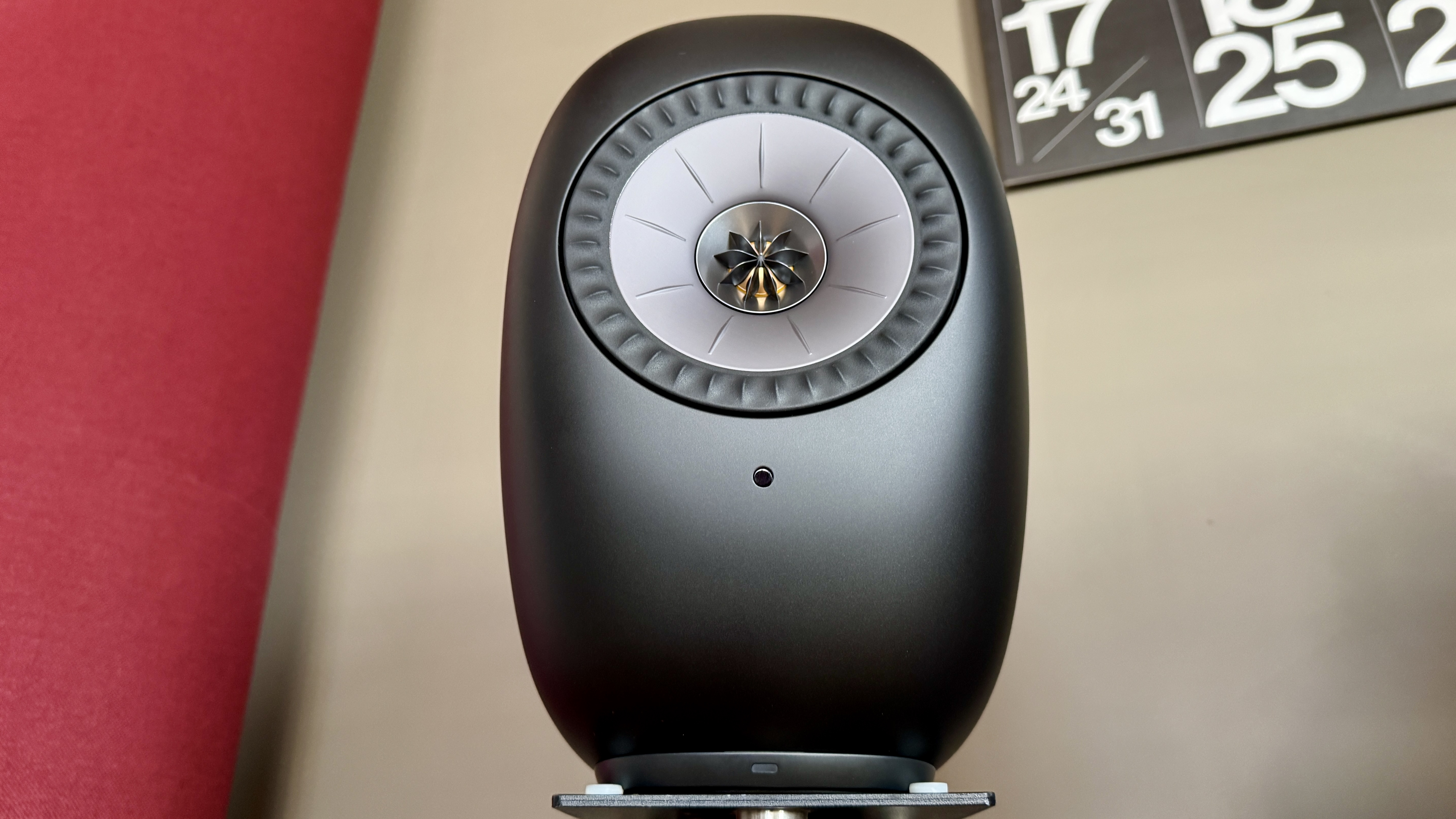 KEF LS Luxe in a hi-fi listening room, in close up