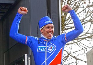 Arnaud Demare (FDJ) on the stage 1 podium at Paris-Nice