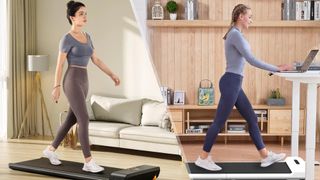 a photo of two different women walking on WalkingPad treadmills
