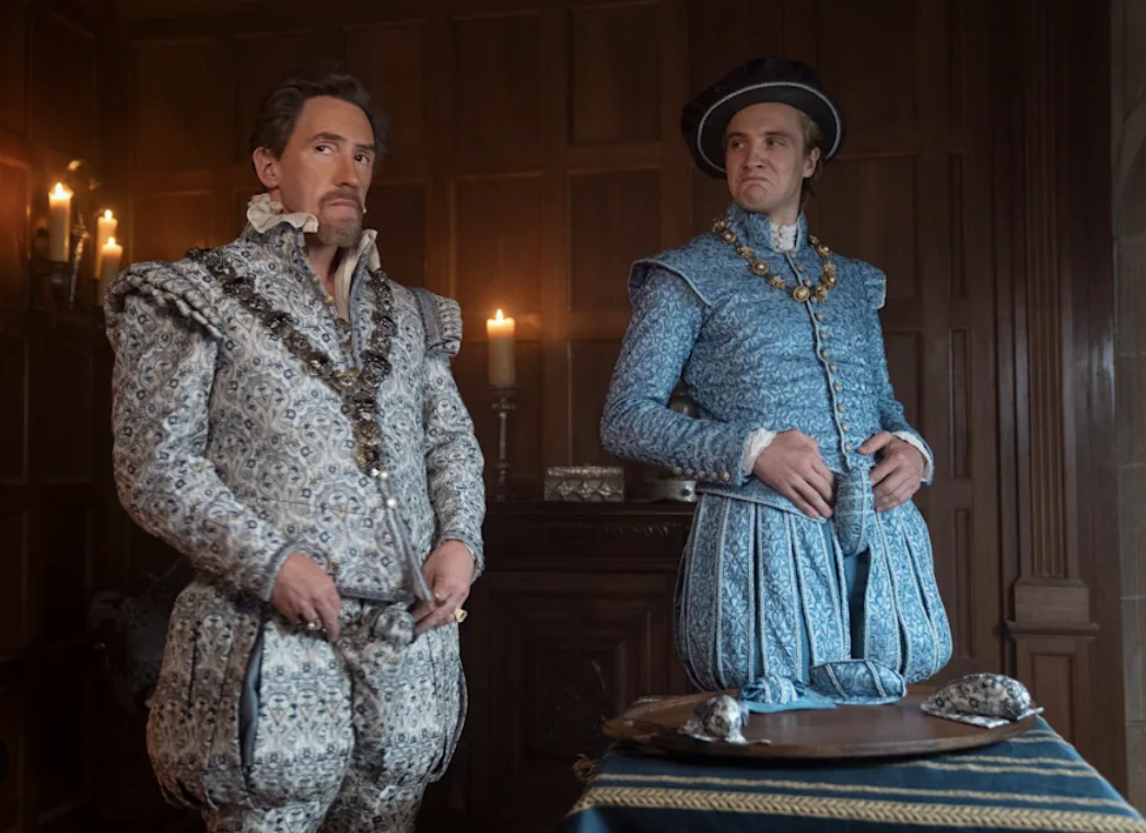Rob Brydon as Lord Dudley and Henry Ashton as Stan Dudley in My Lady Jane on Prime Video (Jonathan Prime/Prime Video)