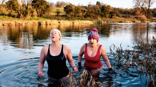 Cold water swimmers in the River Lea, Hertfordshire