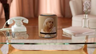 amazon echo studio with billie eilish's face on the grille