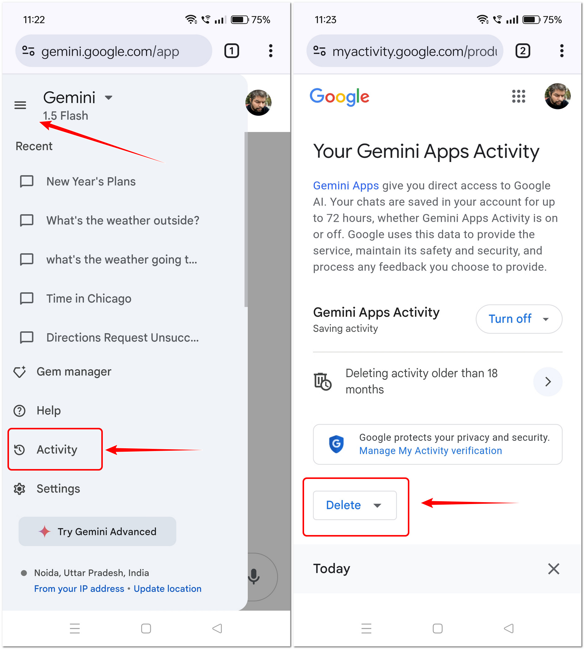 how to remove your activity from gemini - activity and deletion options