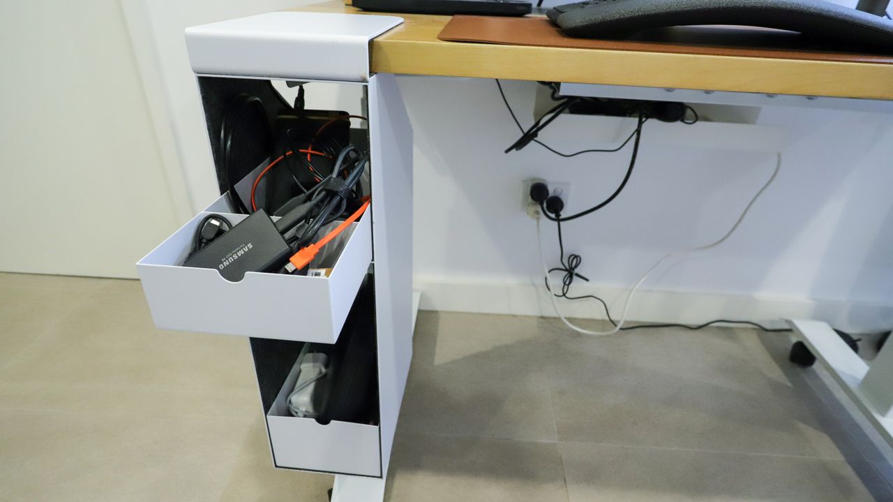 Drawers on the under-desk storage unit of the EverDesk Max