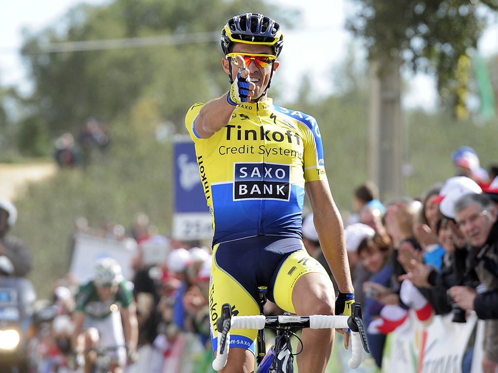 Contador celebrates a stage victory at the 2014 Volta ao Algarve