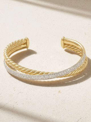 DAVID YURMAN Crossover® Two Row 18-Karat Yellow and White Gold Diamond Cuff