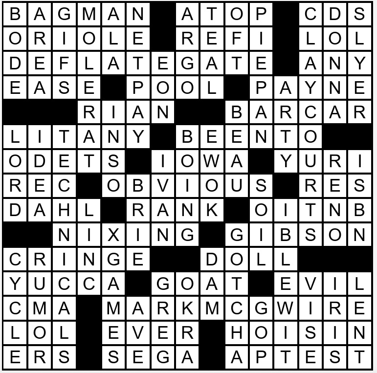 A solution to a crossword puzzle.