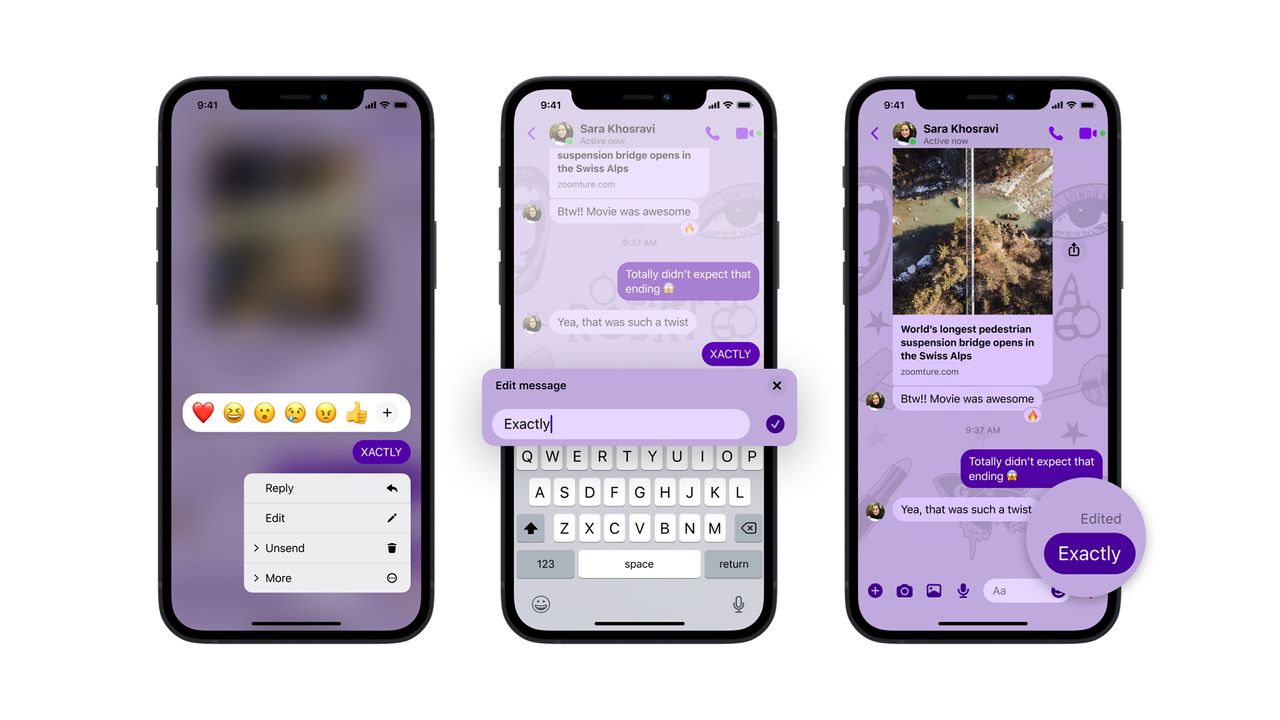 Message editing in the Facebook Messenger app
