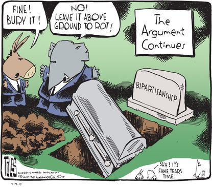 Political Cartoon U.S. GOP Republicans Democrats Bipartisanship Government