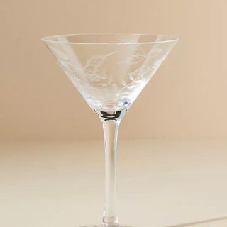 Anthropologie Crystal Martini Glass against a beige background.