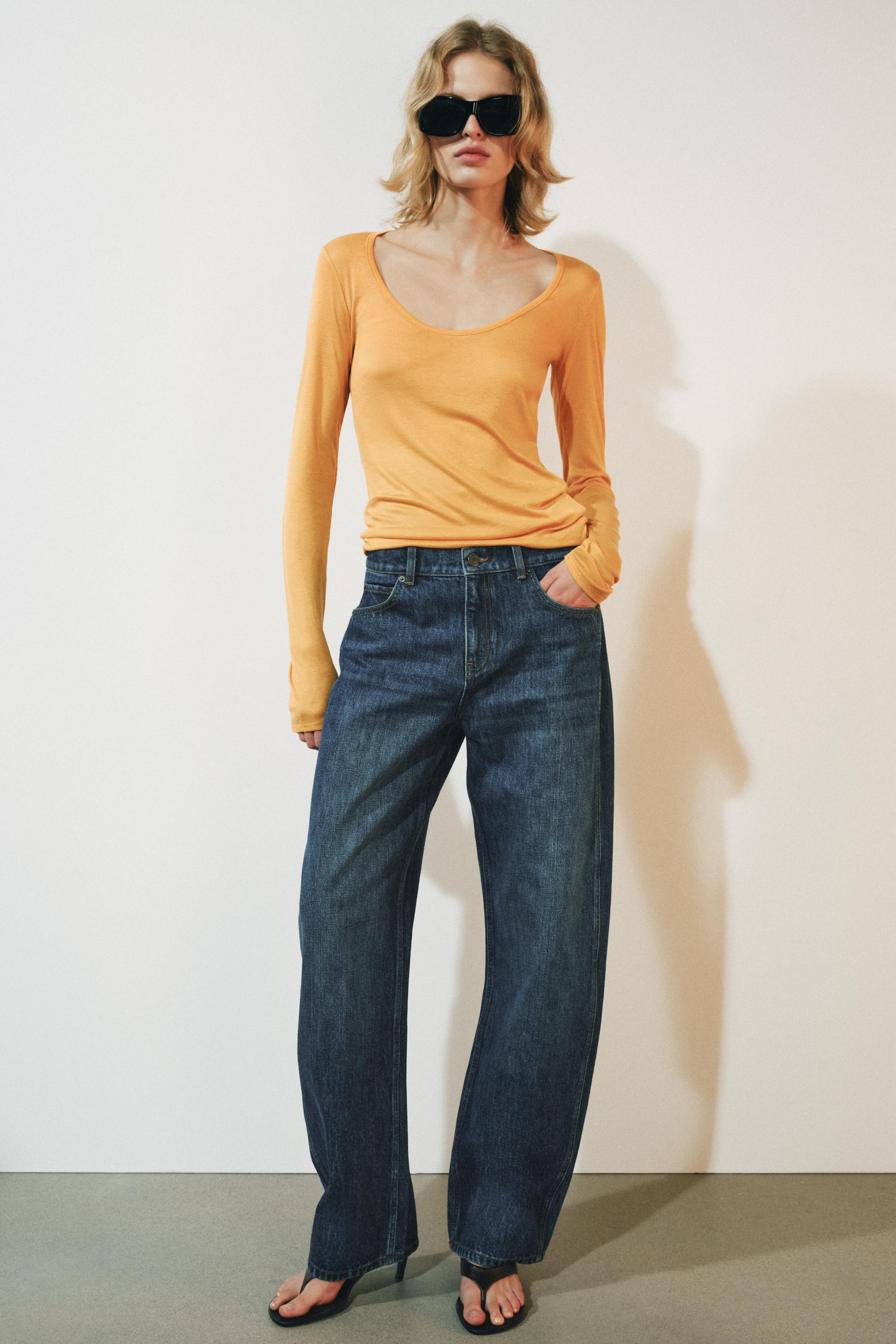 Zw Collection Curved Straight Mid-Waist Jeans - Blue - 6
