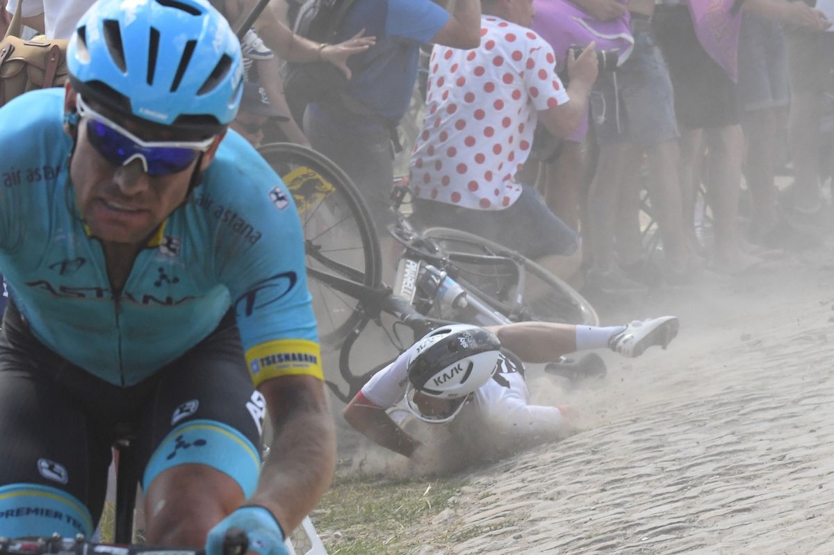 Michal Kwiatkowski (Team Sky) hit the deck