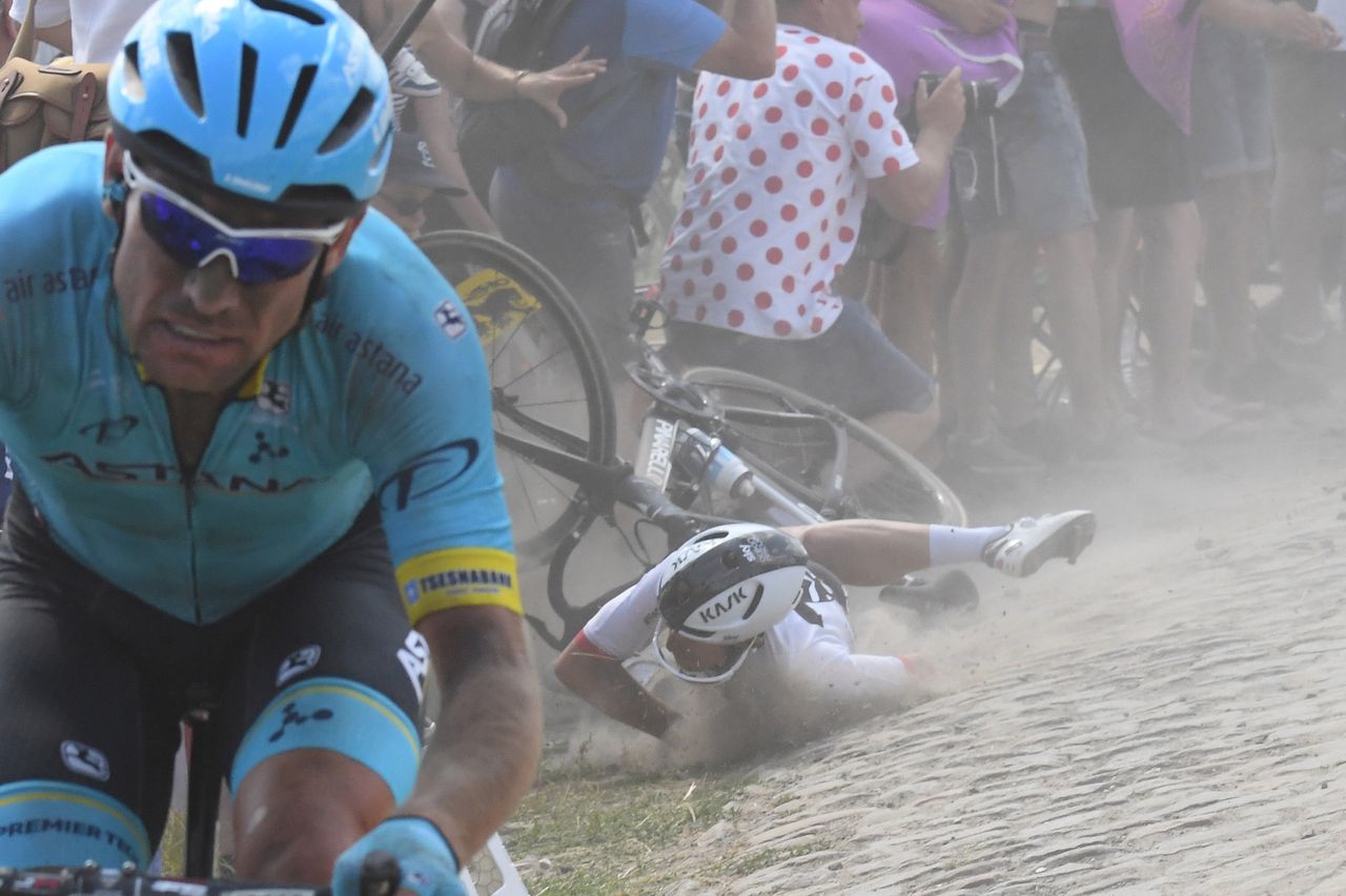 Michal Kwiatkowski (Team Sky) hit the deck
