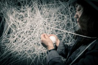Portrait of artist Chiharu Shiota with Where are we going?, 2017