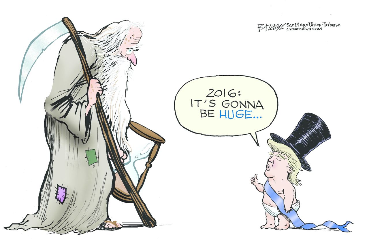 Political cartoon U.S. Donald Trump New Year