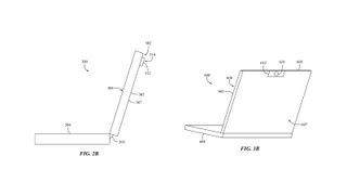 Two patent illustrations showing a laptop with a rear camera module