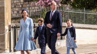 Prince William, Duke of Cambridge, Catherine, Duchess of Cambridge attend the Easter Matins Service at St George's Chapel at Windsor Castle on April 17, 2022 in Windsor, England.