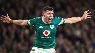 Dublin , Ireland - 8 November 2024; Garry Ringrose of Ireland reacts during the Autumn Nations Series match between Ireland and New Zealand at the Aviva Stadium in Dublin. 