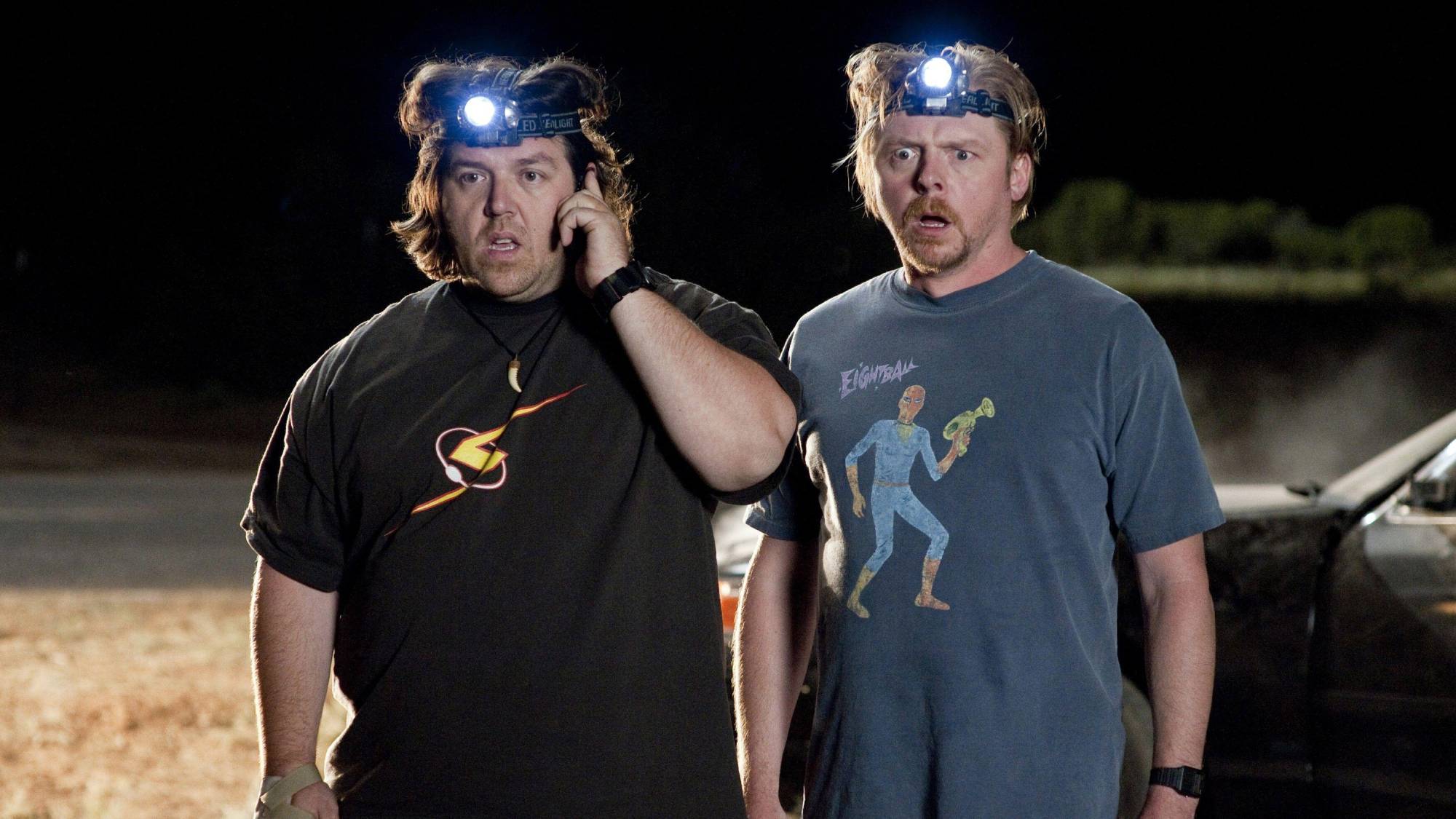(L-R) Nick Frost as Clive Gollings and Simon Pegg as Graeme Willy in "Paul"