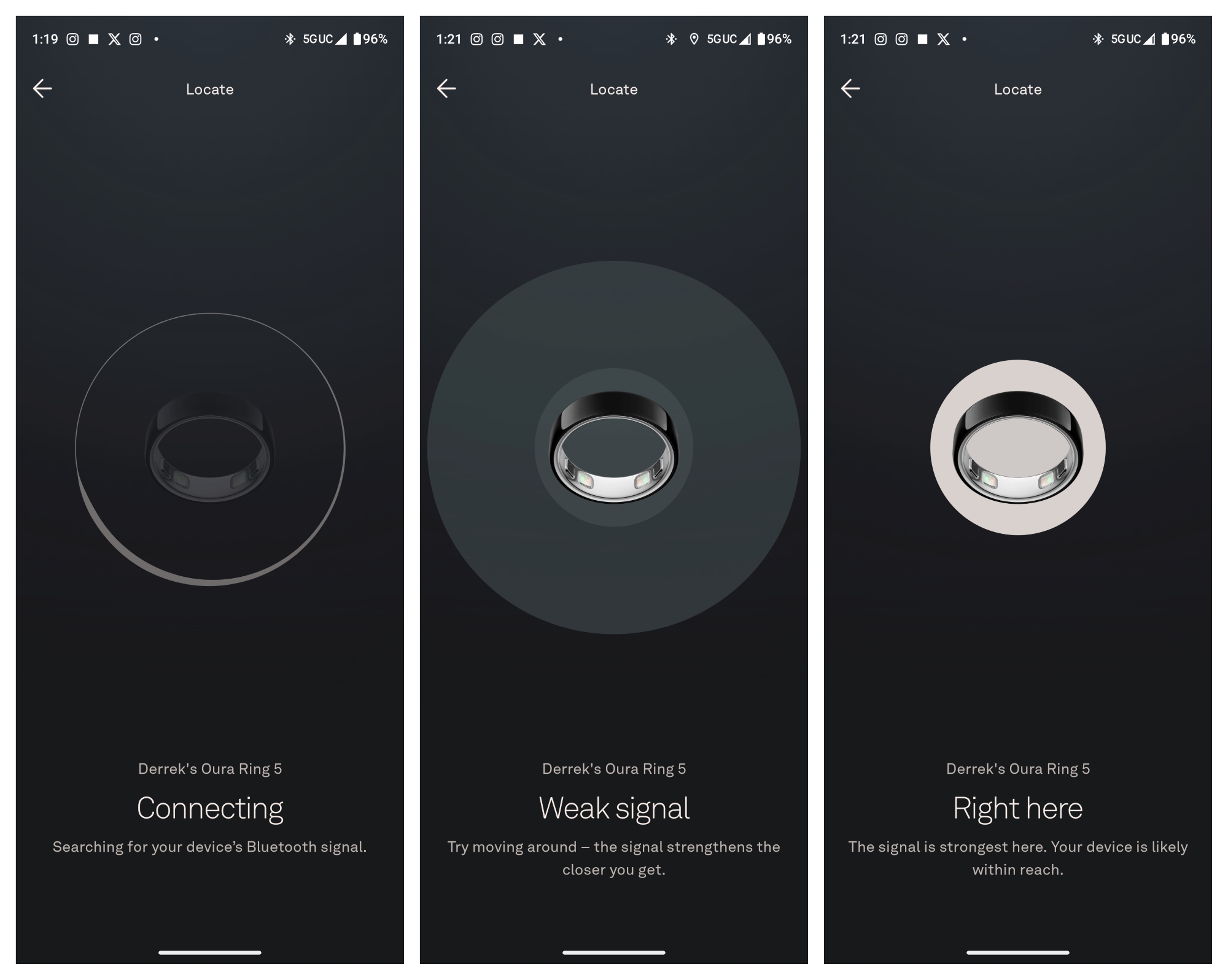 Using the Oura app Locate feature