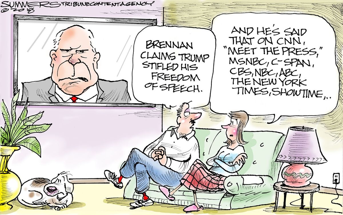 Political cartoon U.S. Trump John Brennan free speech security ...