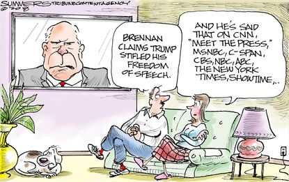 Political cartoon U.S. Trump John Brennan free speech security clearance