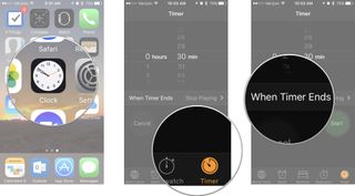 Launch the Clock app, then tap Timer, then tap When Timer Ends