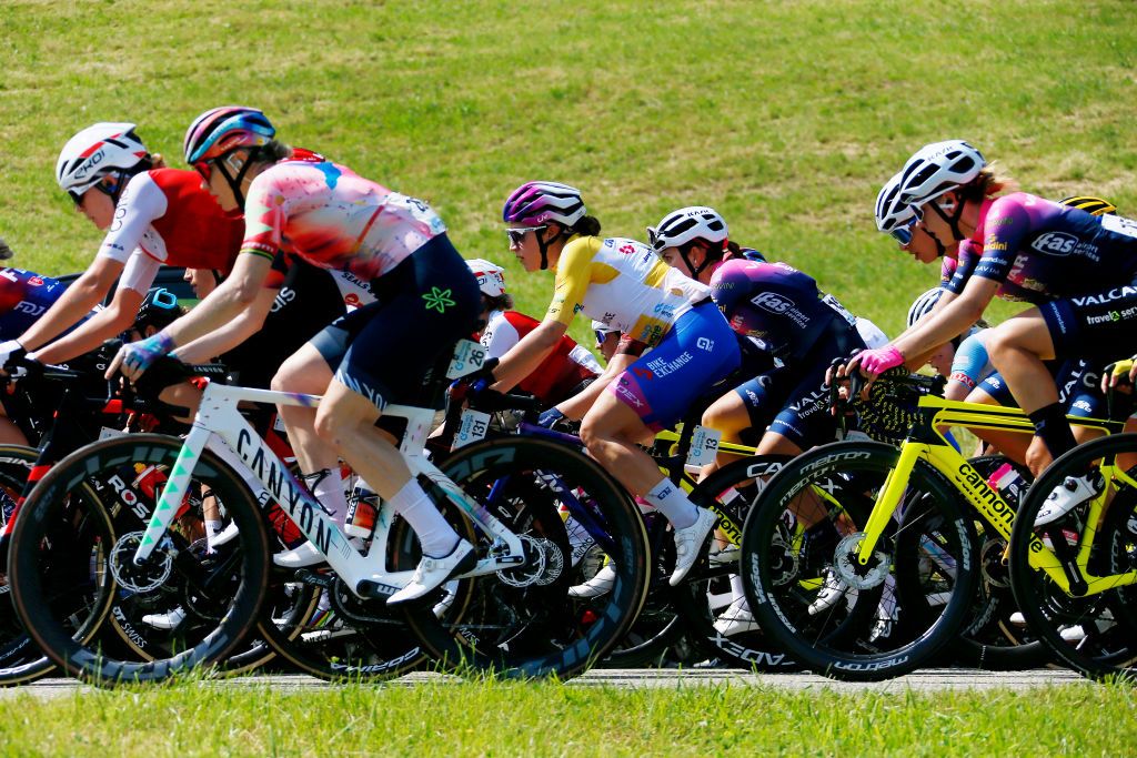 CHUR SWITZERLAND JUNE 20 Kristen Faulkner of The United States and Team BikeExchange Jayco yellow leader jersey competes during the 2nd Tour de Suisse Women 2022 Stage 3 a 1242km stage from Vaduz to Chur on June 20 2022 in Chur Switzerland Photo by Heinz ZwickyGetty Images