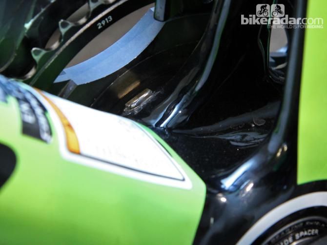The magnet for the SRM power meter is glued directly to the bottom bracket shell