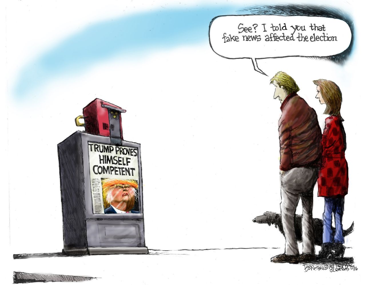 Political cartoon U.S. Donald Trump fake news