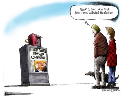Political cartoon U.S. Donald Trump fake news