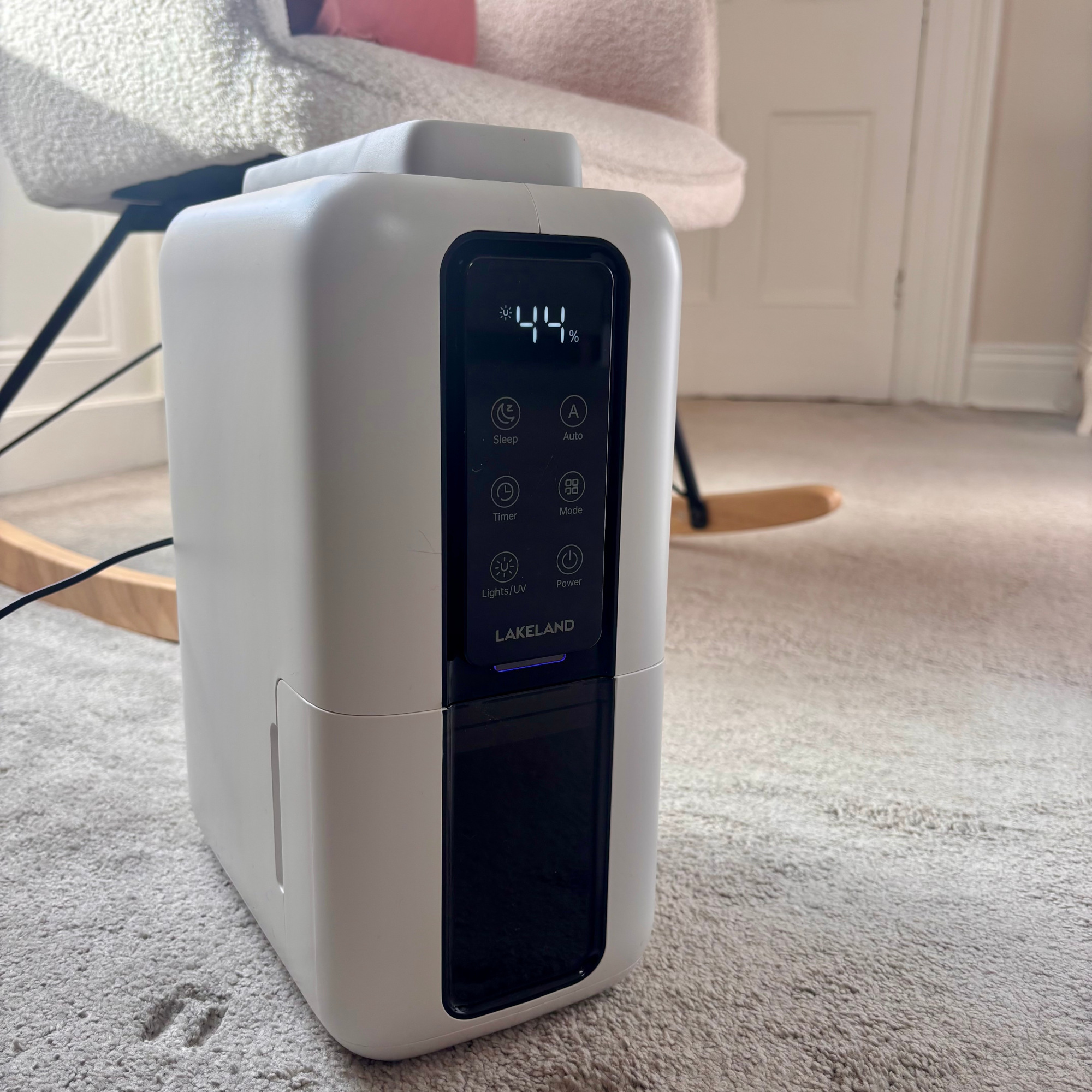 lakeland dehumidifier with detachable wand on a carpet
