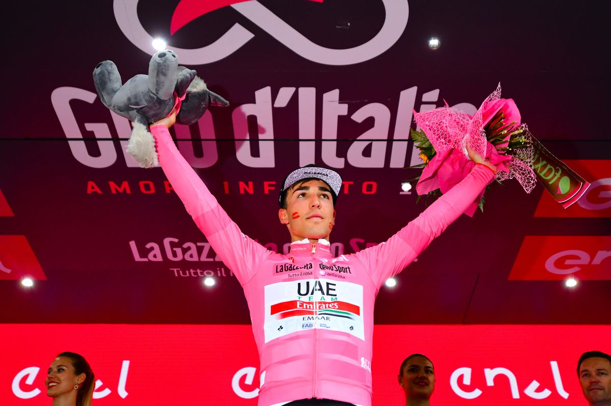 Valerio Conti (UAE Team Emirates) celebrates another day in pink