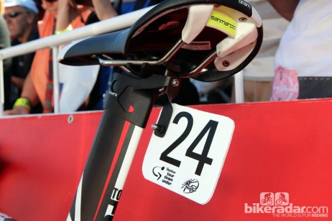 Custom number plate holders are bolted right to the back of Lotto-Belisol's Ridley integrated seatmast heads.