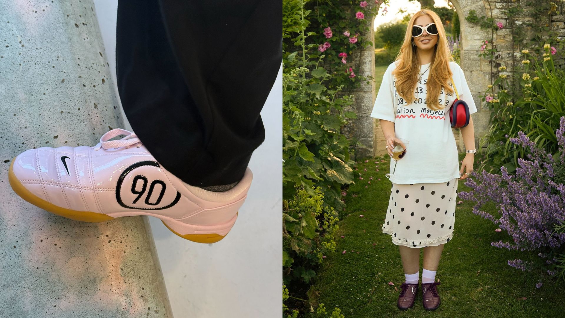 Collage of influencers wearing Nike T90 trainers.